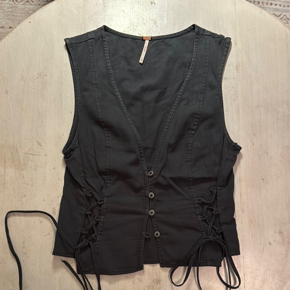 Free People Black Bustier Tie Front Tank Top